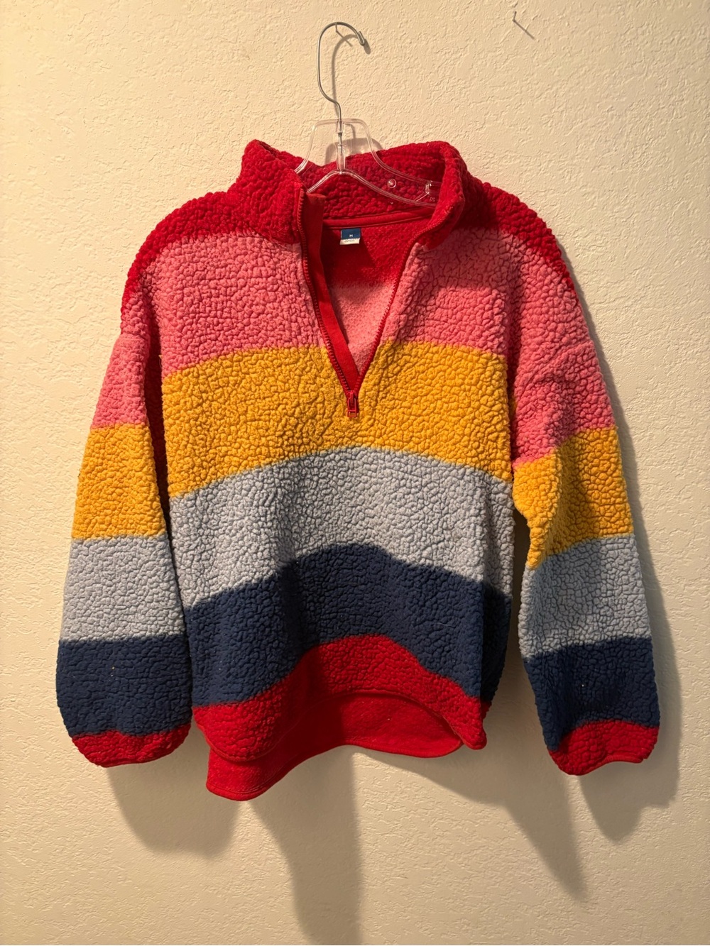 Old Navy Colorblock Sherpa Pullover - Red, Pink, Yellow, Gray, Navy